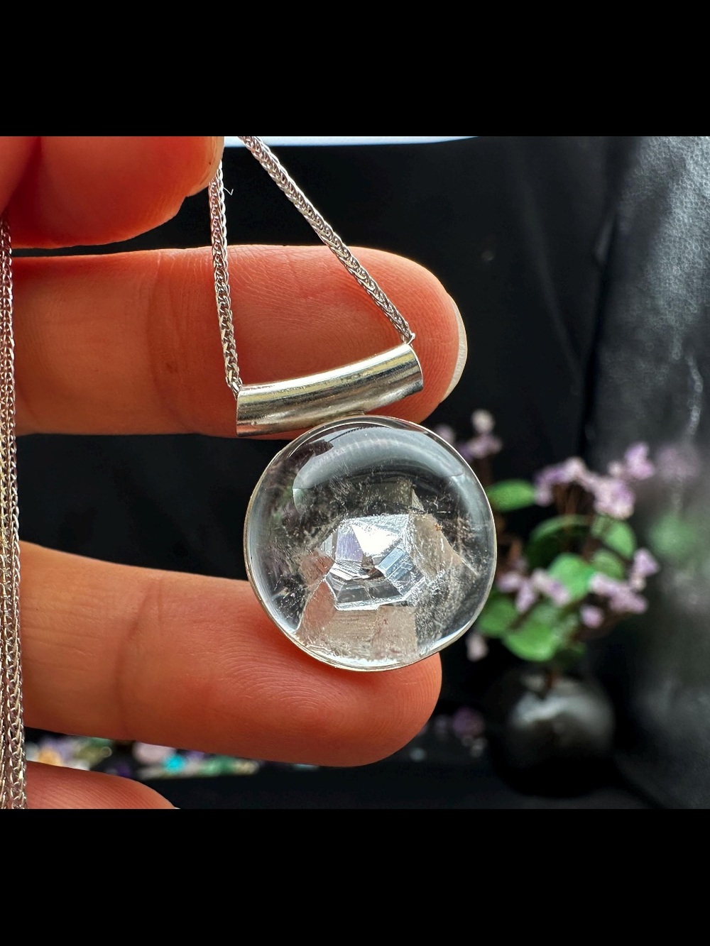 Clear Quartz Crystal inside Crystal Pendant, Super High Quality Silver 990!